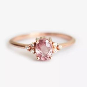 Gold Dainty Pink Rose Quartz Oval Ring